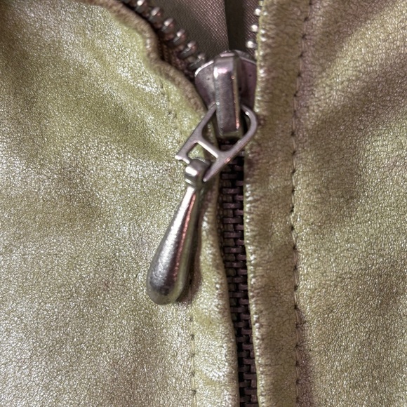 Chadwick’s XL Genuine Leather Jacket Sage Green Pearlized Zip Front Y2K - Picture 4 of 11